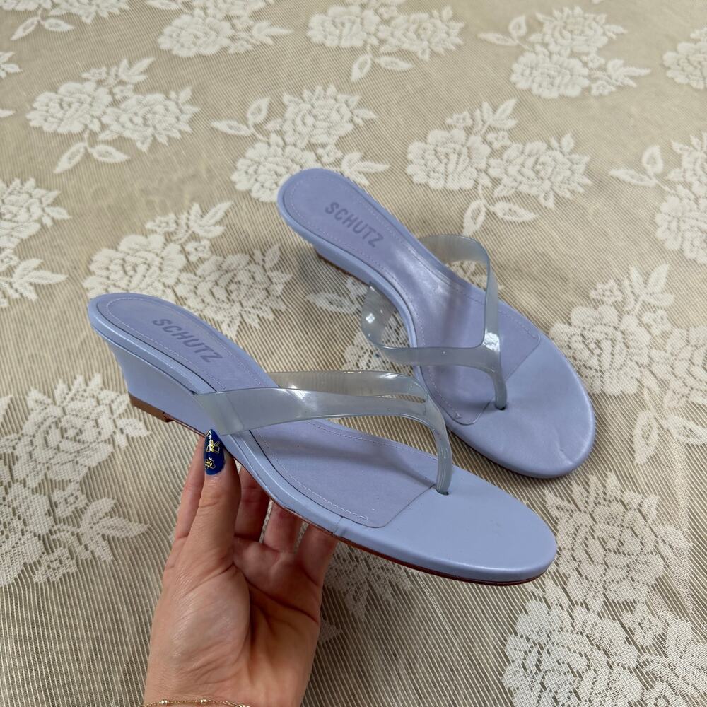 Schutz Lavender Clear Strap Wedge Sandals Size 7B